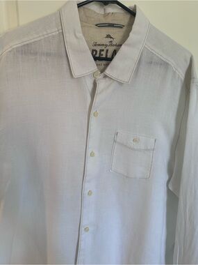 Tommy Bahama XL White Linen Relaxed Button-Down Shirt